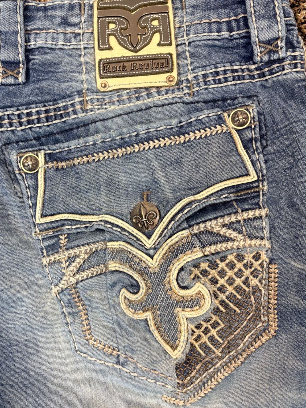 Rock Revival Jeans Men’s 36 Bootcut Distressed Lightwash Embroidered Edgy Y2K - Picture 10 of 14